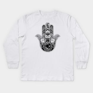 Hamsa Hand Cat Cat Kids Long Sleeve T-Shirt